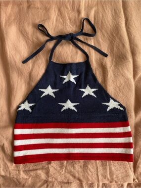 Stars & Stripes Knit Halter Crop Top